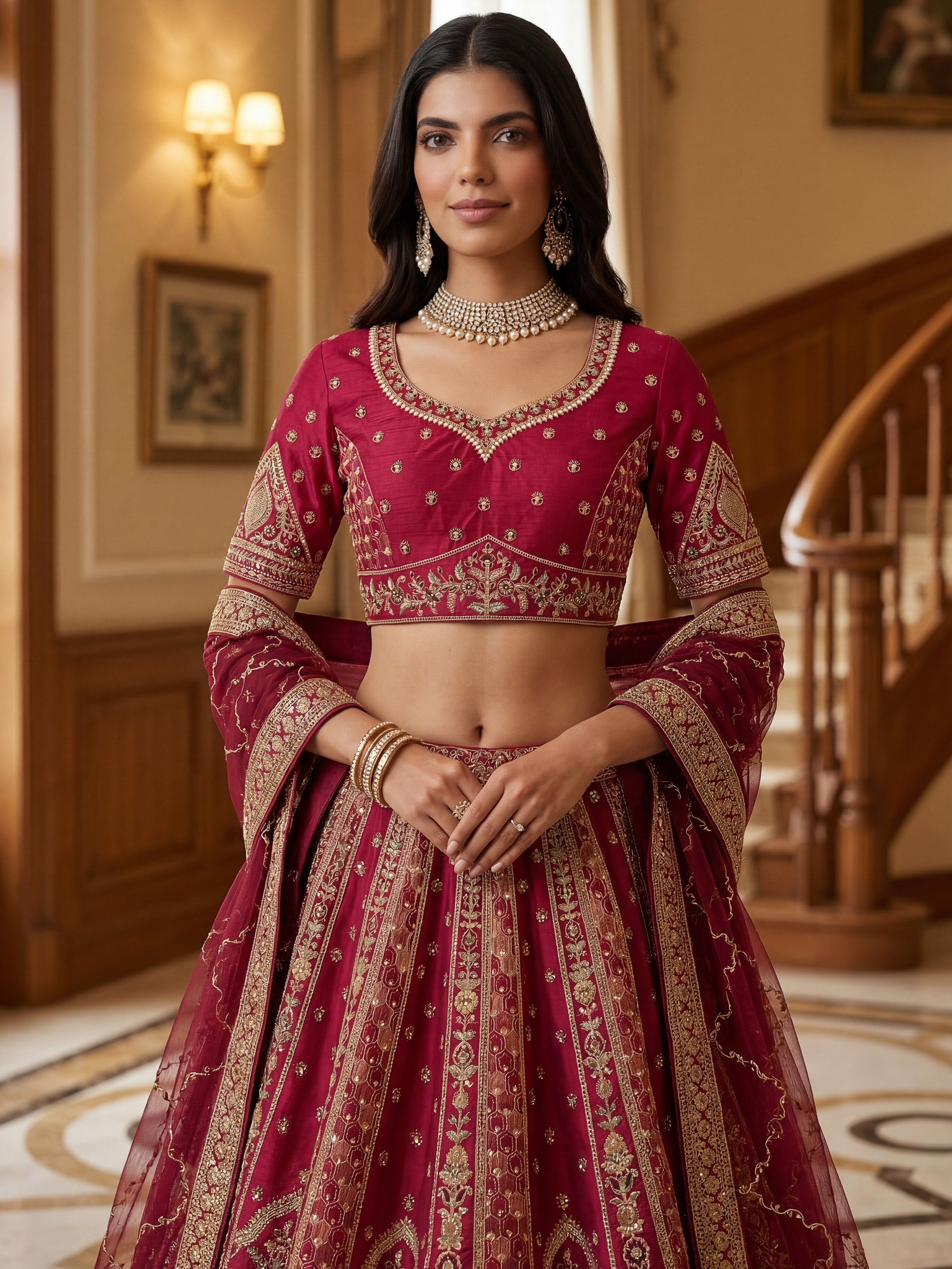 Sparkling Pink Thread Embroidered Silk Bridal Lehenga Choli With Double Dupatta