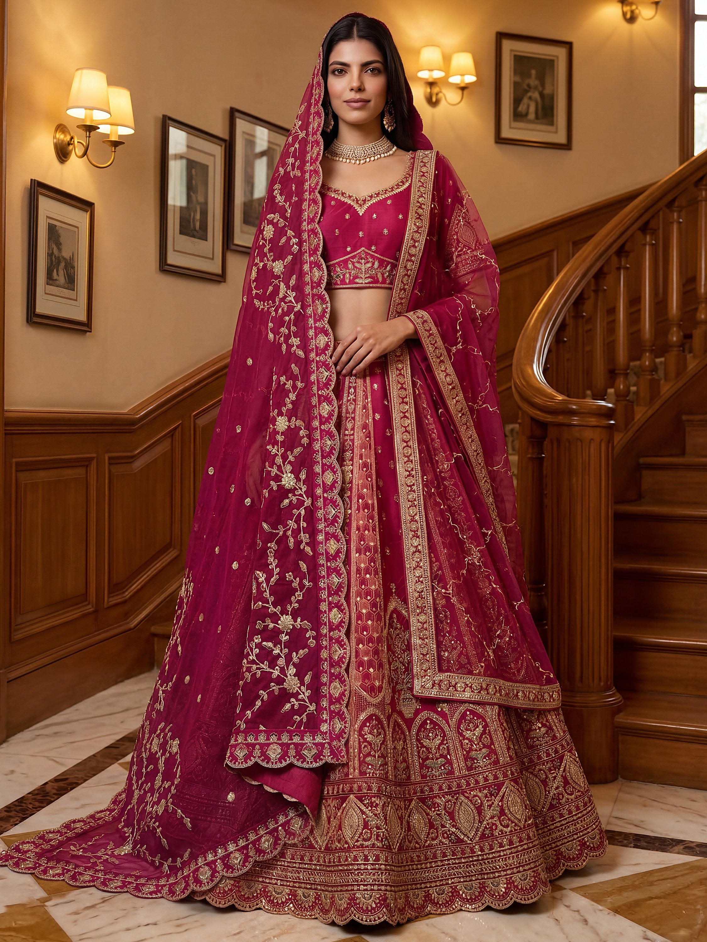 Sparkling Pink Thread Embroidered Silk Bridal Lehenga Choli With Double Dupatta