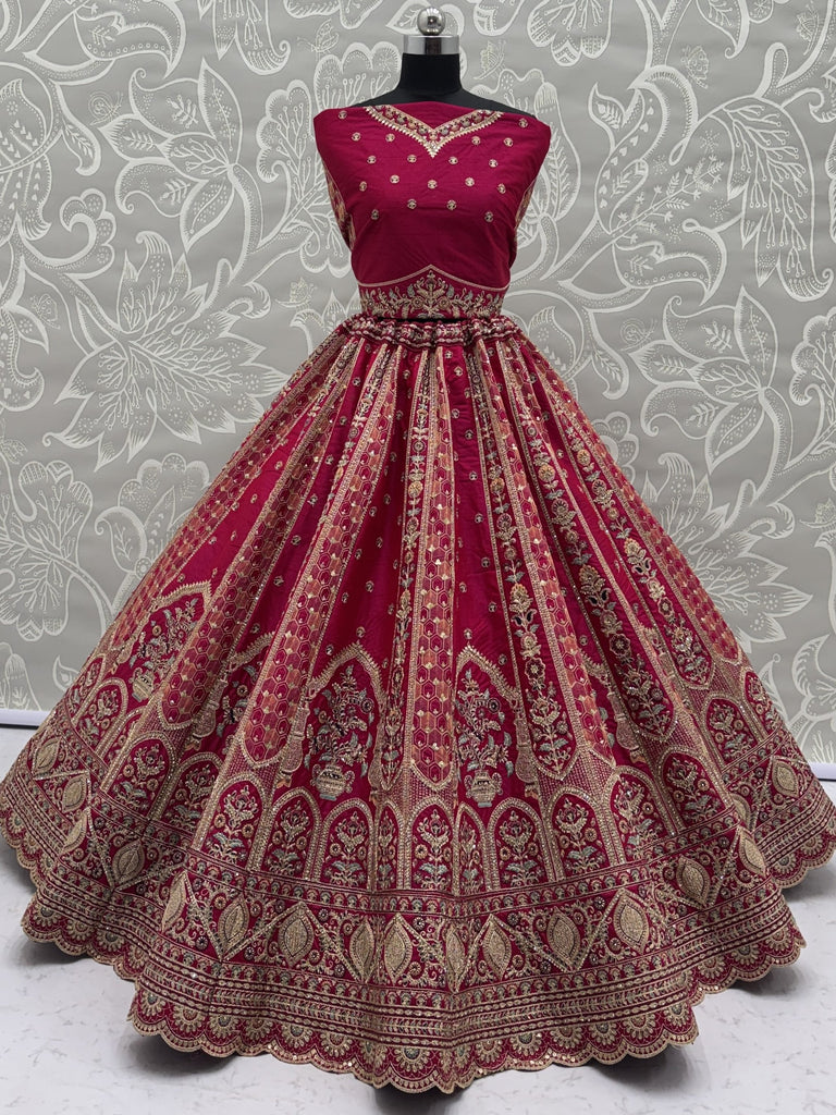Sparkling Pink Thread Embroidered Silk Bridal Lehenga Choli With Double Dupatta