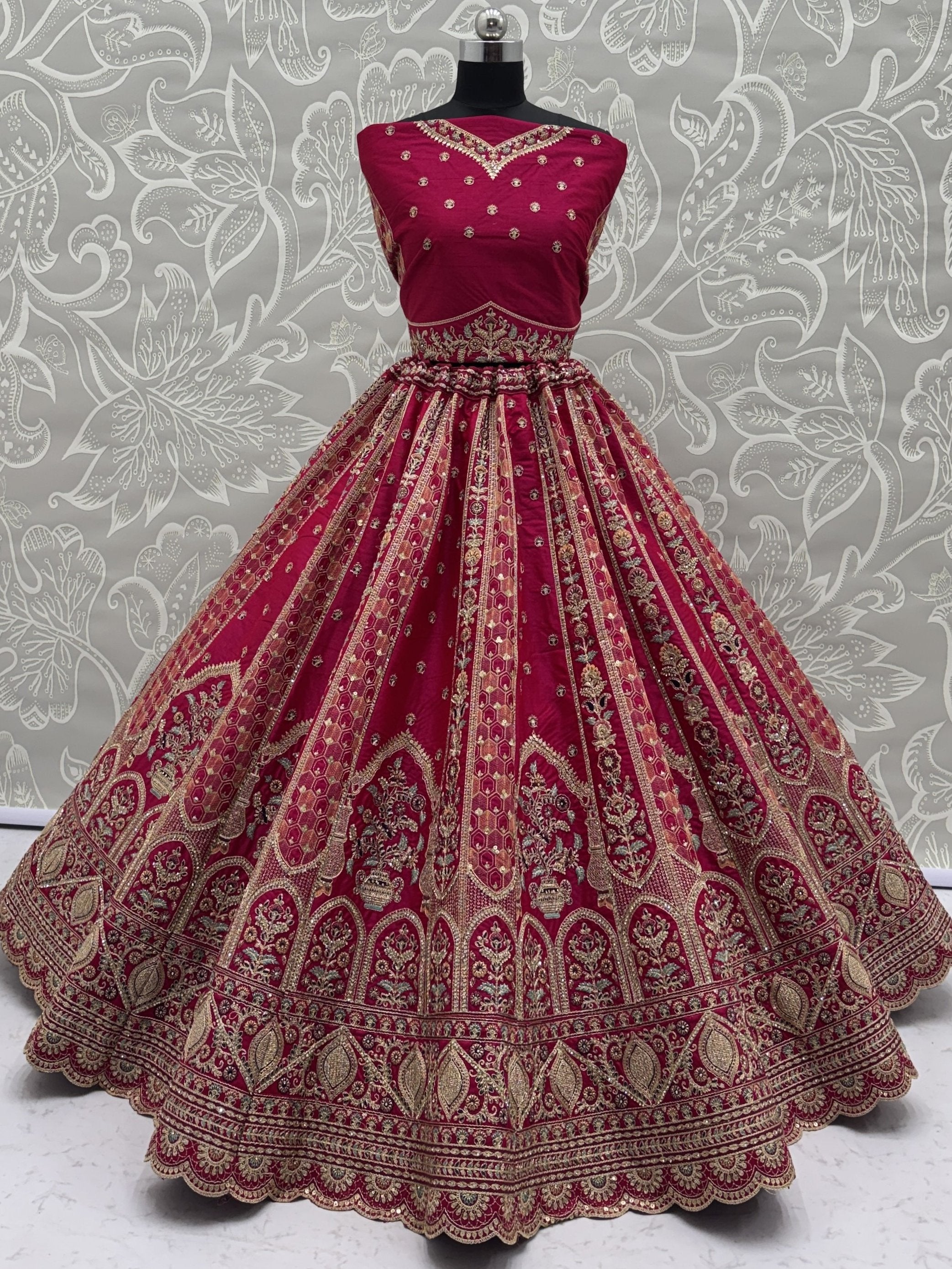 Sparkling Pink Thread Embroidered Silk Bridal Lehenga Choli With Double Dupatta