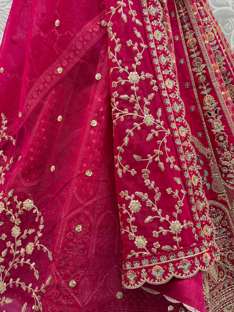 Sparkling Pink Thread Embroidered Silk Bridal Lehenga Choli With Double Dupatta