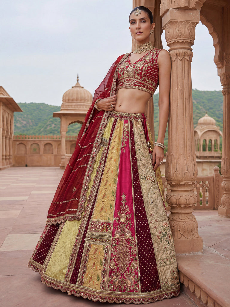 Graceful Multi-Color Patch Work Silk Engagement Wear Lehenga Choli