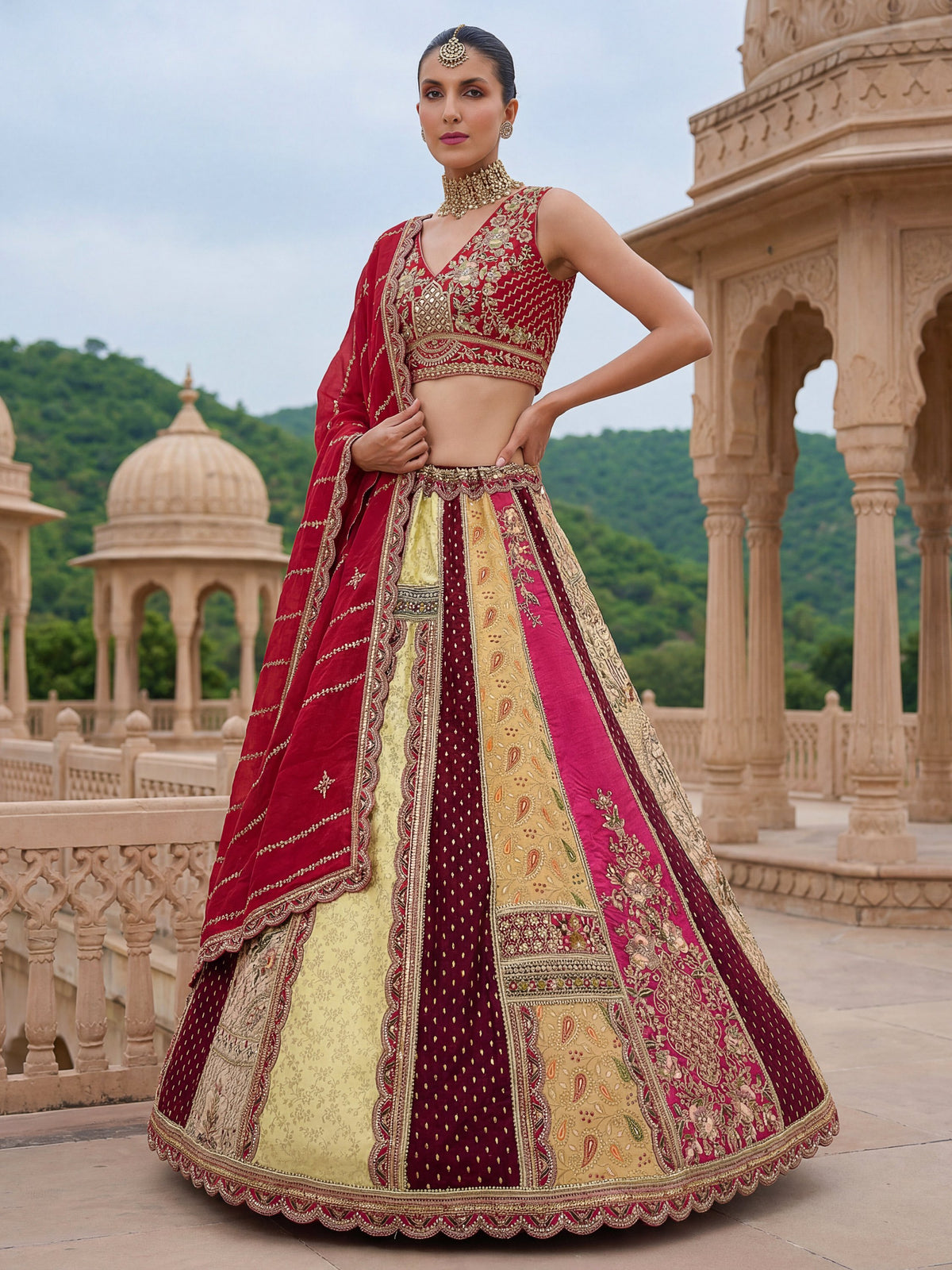 Graceful Multi-Color Patch Work Silk Engagement Wear Lehenga Choli