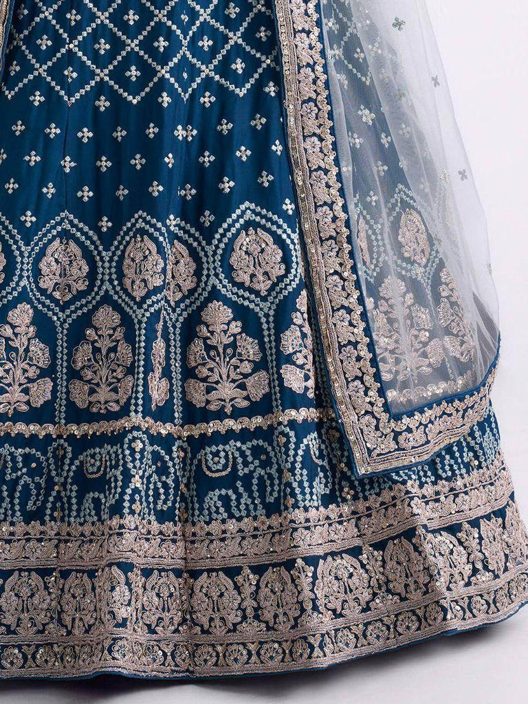 Graceful Teal blue Cording Work Georgette Bridal Lehenga Choli
