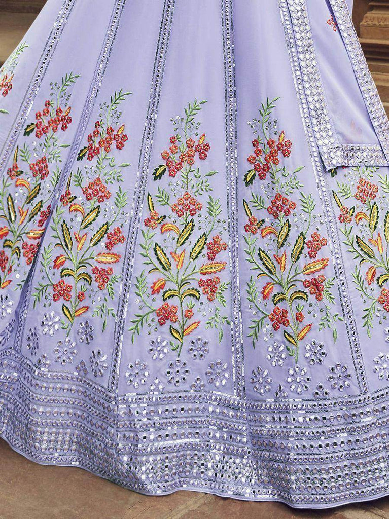 Charming Lavender Foil Mirror Georgette Party Lehenga Choli With Belt