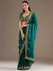 Charming Green Zari Embroidered Silk Reception Wear Saree With Blouse