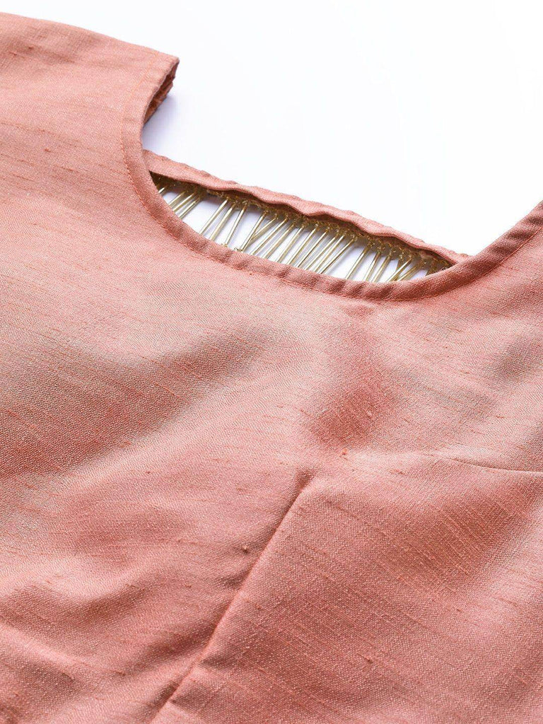 Peach-Coloured & Golden Semi-Stitched Myntra Lehenga & Unstitched Blouse with Dupatta