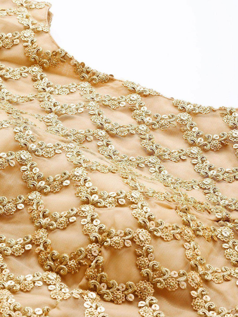Beige Zari Embroidered Semi-Stitched Myntra Lehenga & Unstitched Blouse with Dupatta