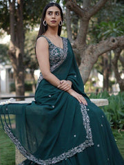 Alluring Teal Blue Thread Georgette Silk Party Wear Lehenga Choli