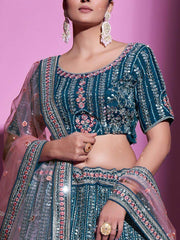 Surprising Rama Mirror Work Crepe Lehenga Choli
