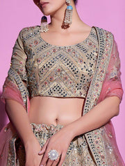 Incredible Beige Mirror Work Gota Silk Lehenga Choli