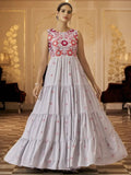Enjoyable Grey Thread & Sequins Work Georgette Ruffle Gown