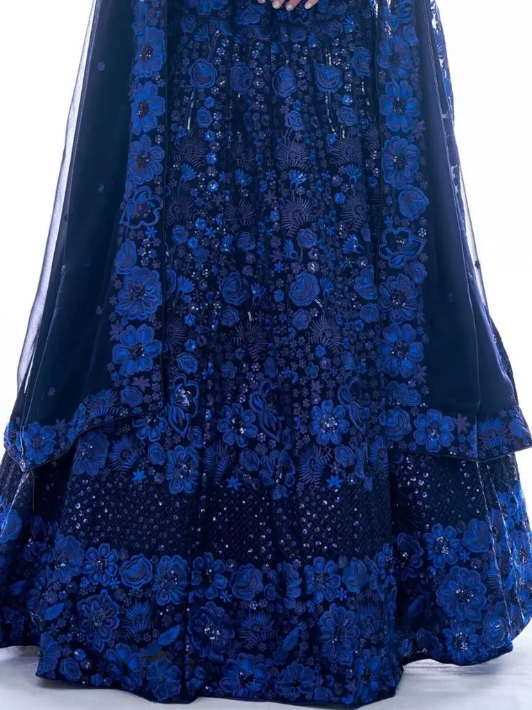 Appealing Blue Thread Embroidered Georgette Lehenga Choli