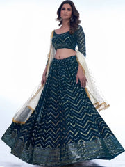 Adorable Rama Thread Embroidered Georgette Lehenga Choli