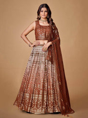 Impressive Brown Sequined Georgette Cocktail Party Lehenga Choli