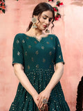 Beautiful Green Georgette Sequins Festival Wear Anarkali Gown