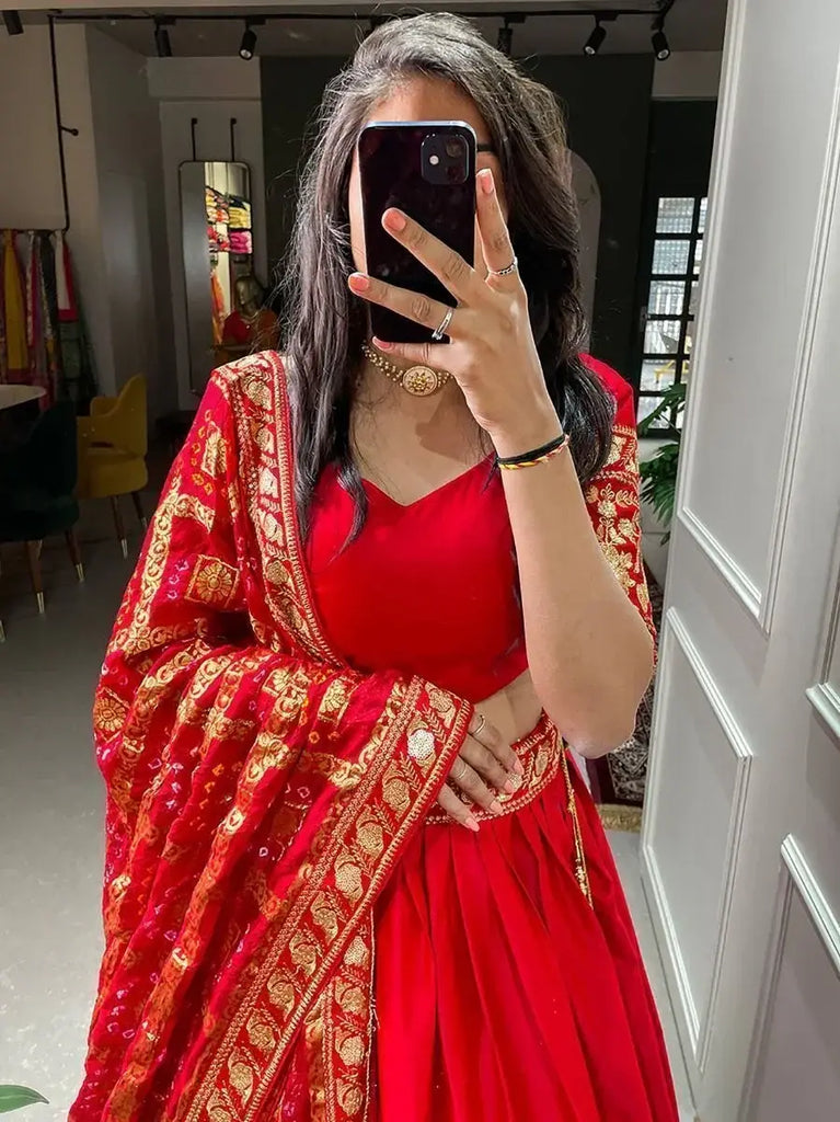 Wondrous Red Zari Embroidered Silk Wedding Wear Lehenga Choli