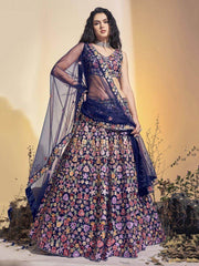 Enchanting Blue Hand Work Soft Net Ceremony Wear Lehenga Choli