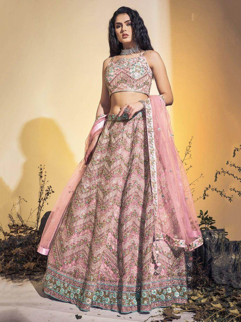 Exquisite Baby Pink Hand Work Soft Net Event Wear Lehenga Choli