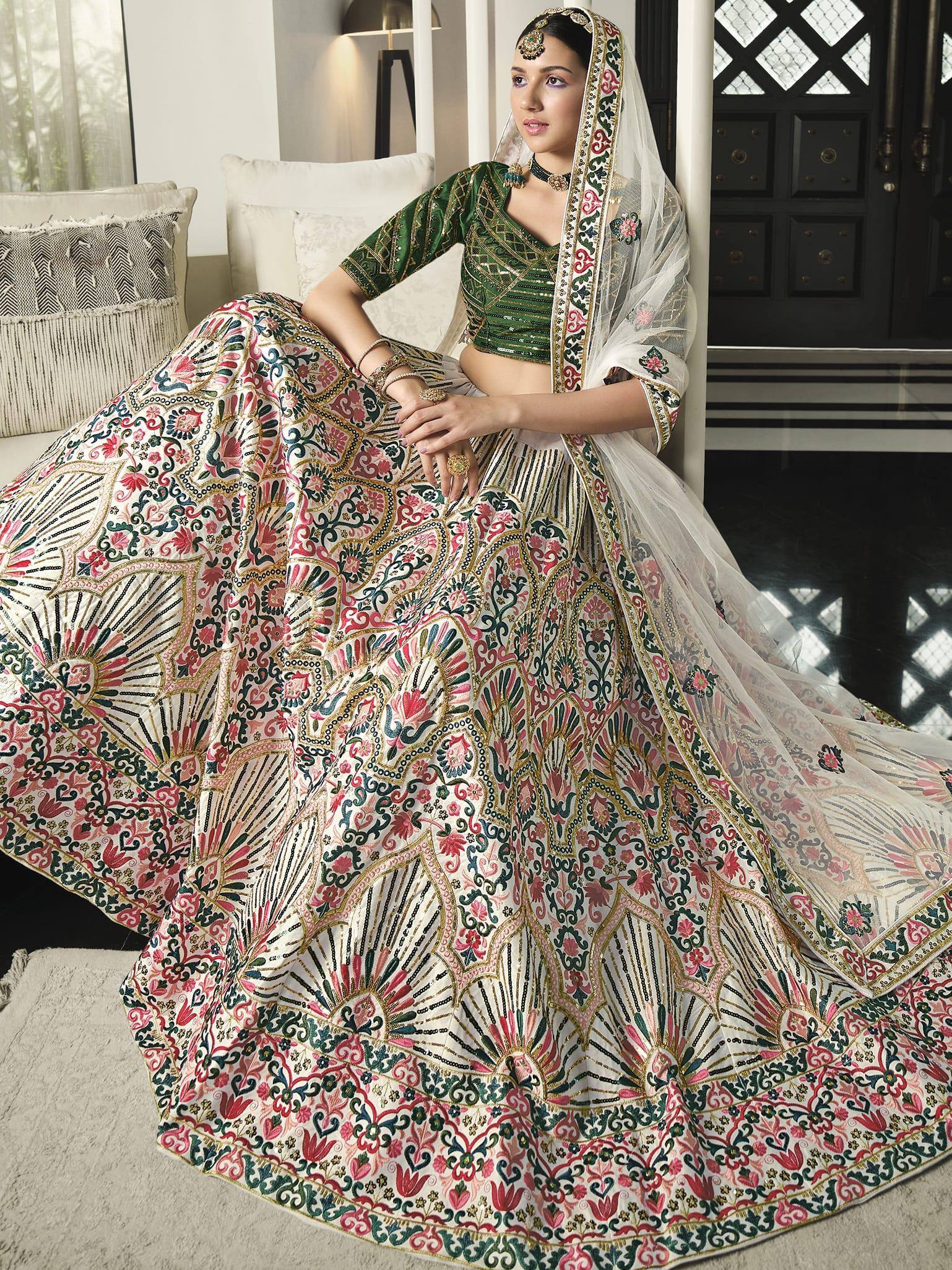 Euphoric White Heavy Sequins Embroidered Silk Wedding Lehenga Choli