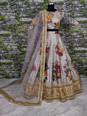Adorable Grey Embroidered Silk Festival Wear Plus Size Lehenga Choli