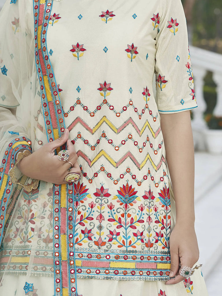 Dazzling Beige Gotta Patti Chinnon Rajasthani Lehenga With Long Choli