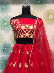 Alluring Red Net Floral Embroidered Wedding Wear Lehenga Choli