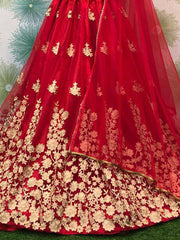 Alluring Red Net Floral Embroidered Wedding Wear Lehenga Choli
