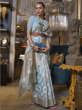 Winsome Sky Blue Zari Weaving Linen Wedding Wear Saree With Blouse
