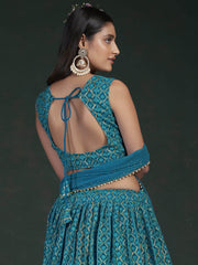 Stunning Teal Blue Sequins Embroidery Georgette Lehenga Choli
