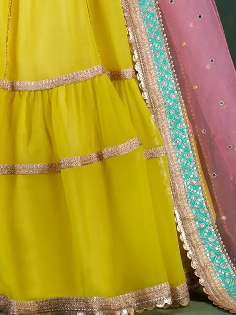 Glamorous Lime Yellow Sequins Embroidery georgette Lehenga Choli