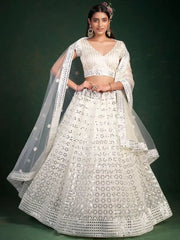 Elegant White Sequins Embroidered Georgette Lehenga Choli