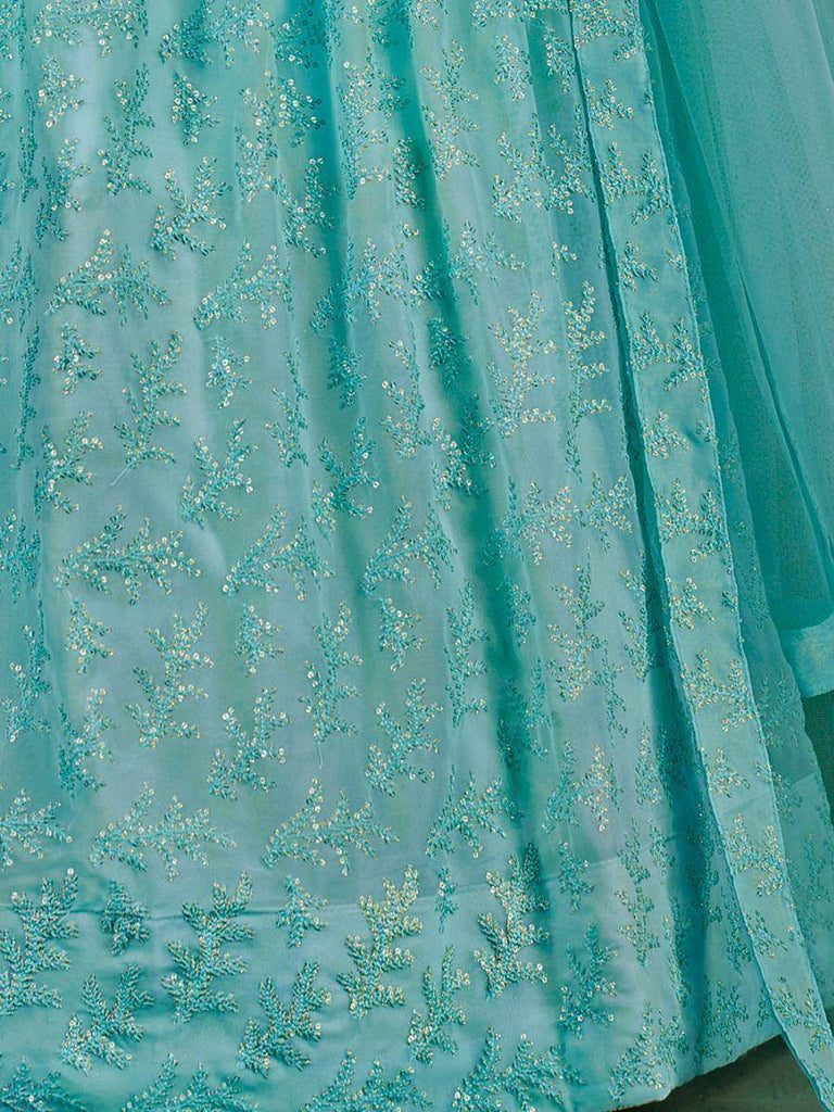 Gorgeous Sky Blue thread Embroidery Georgette Lehenga Choli