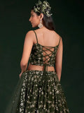 Desirable Olive Green Sequins Embroidered Georgette Lehenga Choli