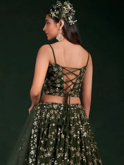 Desirable Olive Green Sequins Embroidered Georgette Lehenga Choli