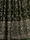 Desirable Olive Green Sequins Embroidered Georgette Lehenga Choli