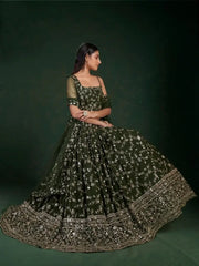 Desirable Olive Green Sequins Embroidered Georgette Lehenga Choli
