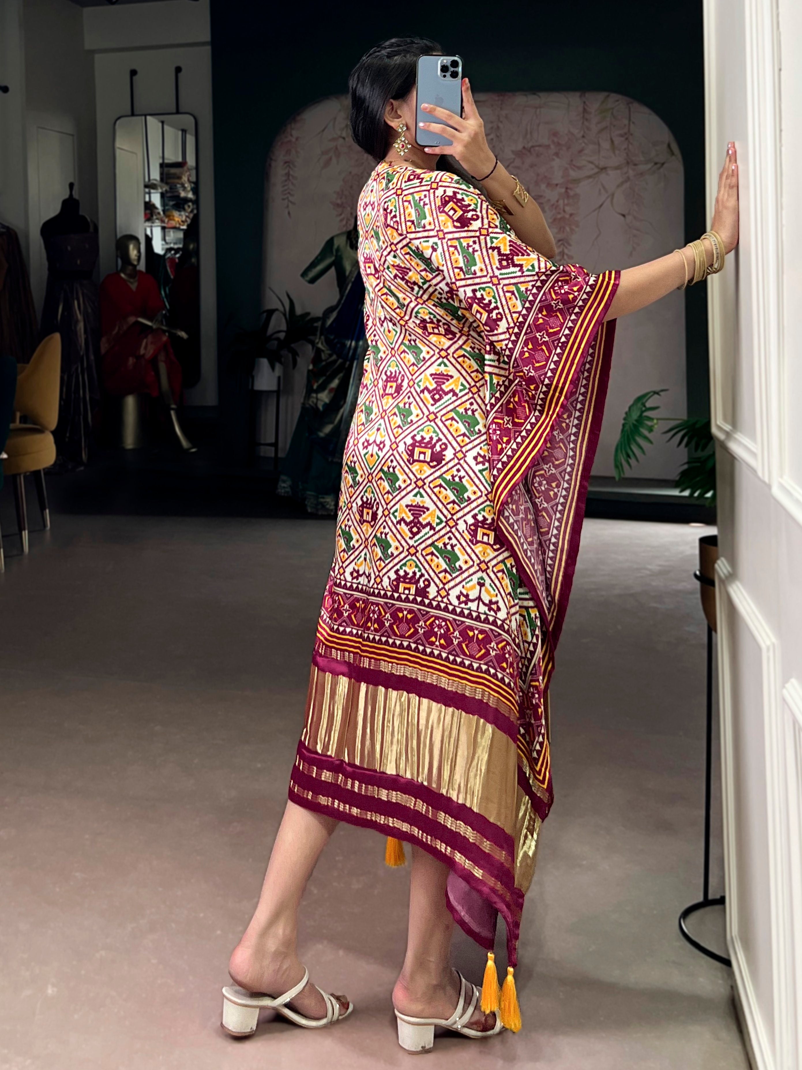 Glowing Maroon Digital Printed Silk Marriage Wear Kaftan