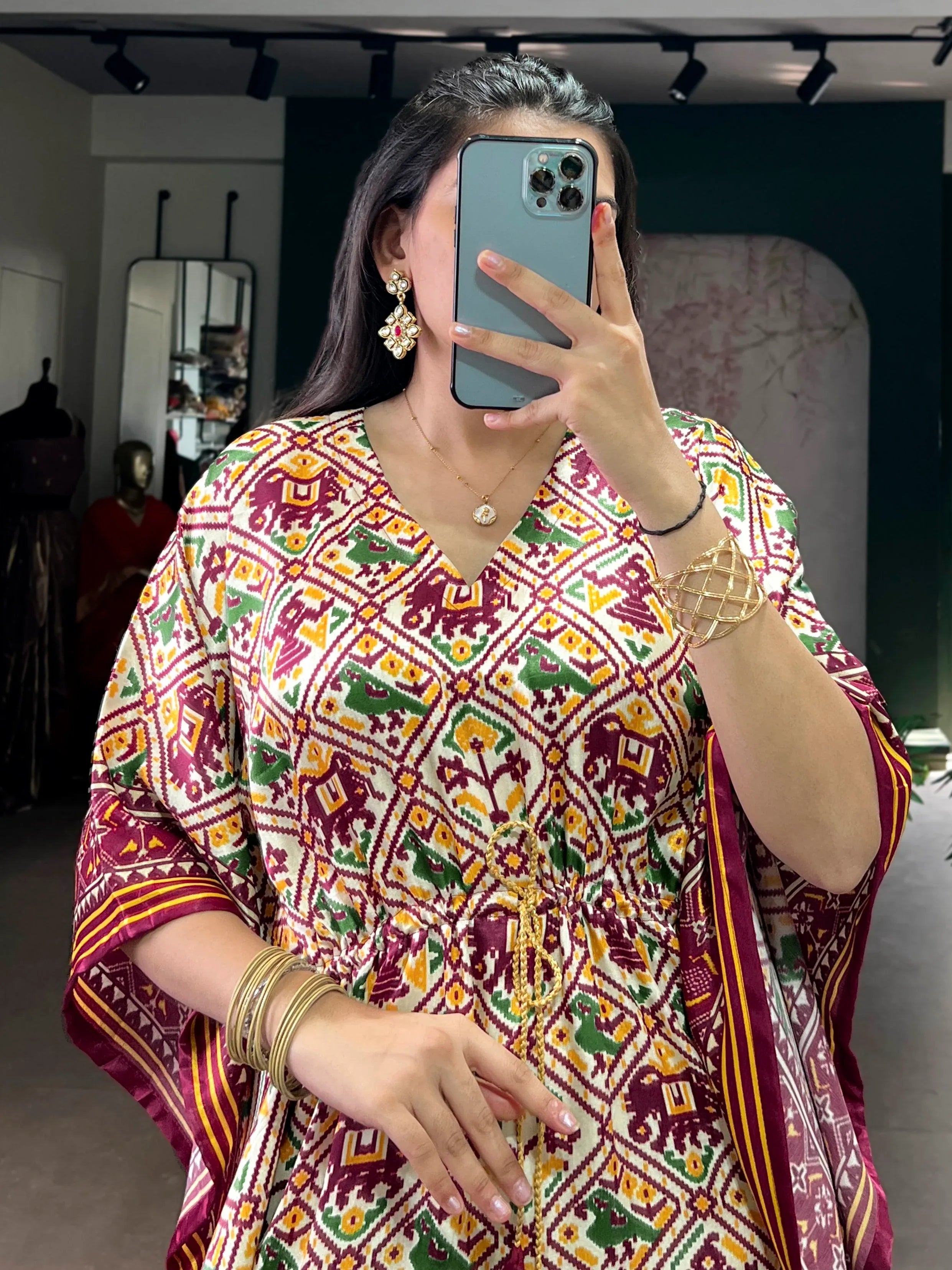 Glowing Maroon Digital Printed Silk Marriage Wear Kaftan