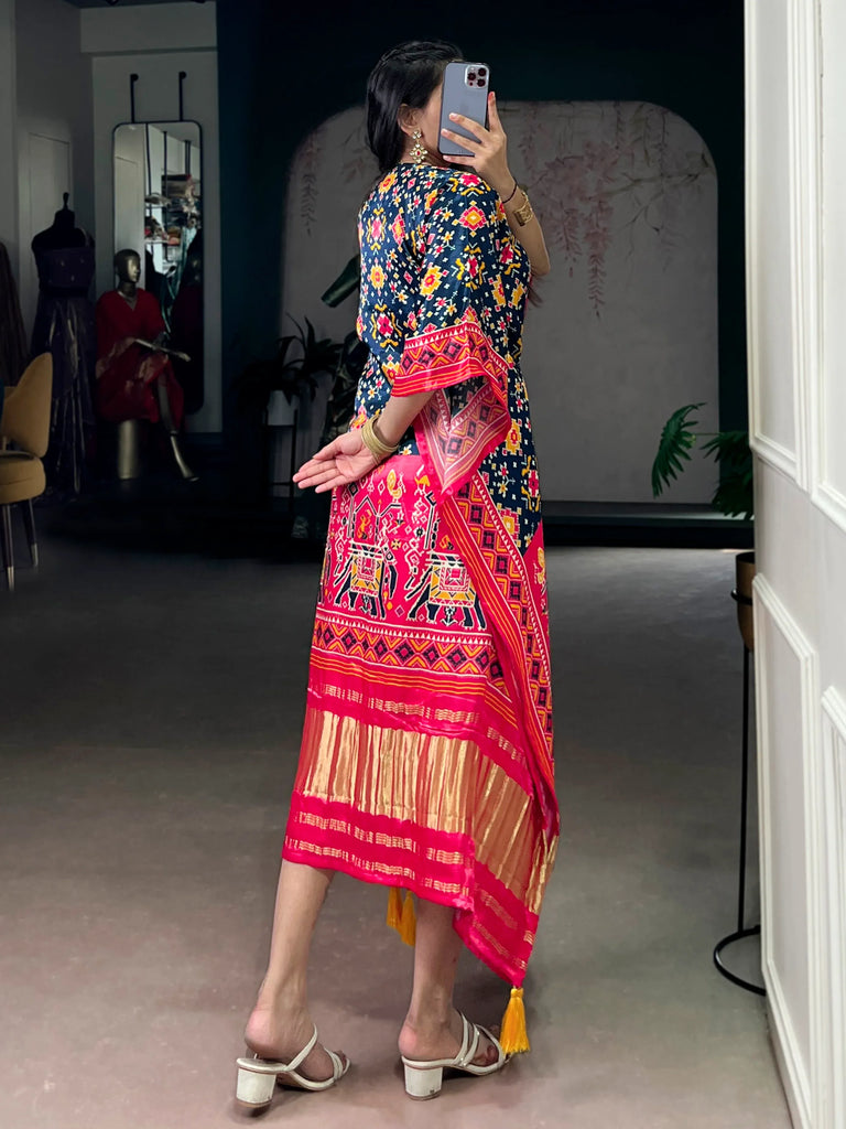 Precious Multi Color Patola Printed Silk Wedding Wear Kaftan