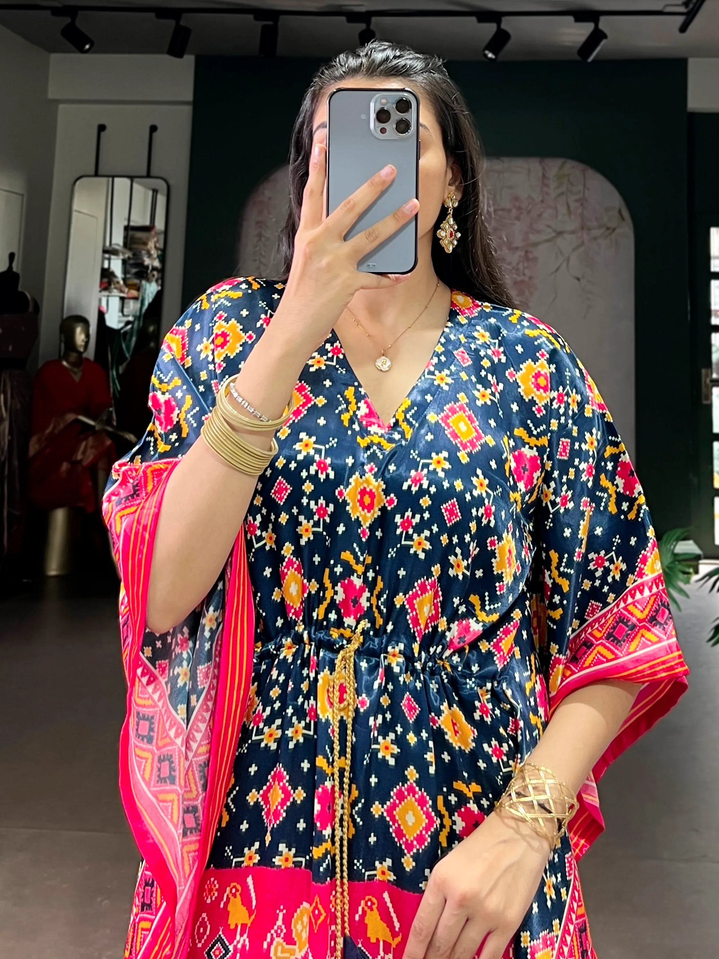 Precious Multi Color Patola Printed Silk Wedding Wear Kaftan