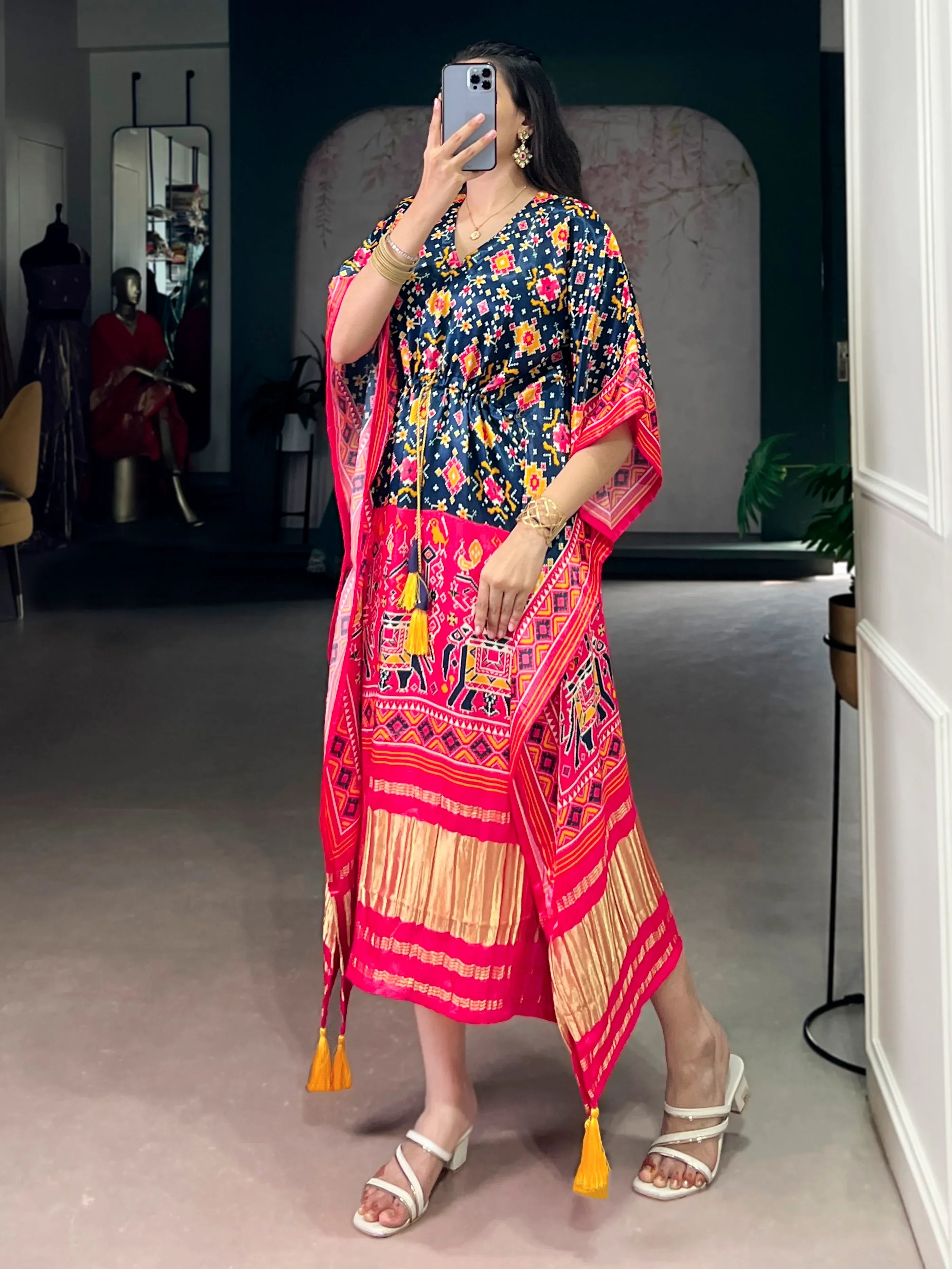 Precious Multi Color Patola Printed Silk Wedding Wear Kaftan