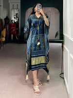 Gorgeous Navy Blue Bandhani Printed Silk Event Wear Kaftan