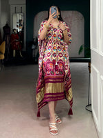 Incredible White Digital Printed Silk Traditional Wear Kaftan