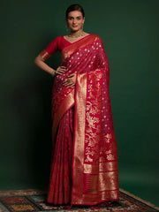 Royal Red Zari Weaving Silk Festive Saree With Blouse