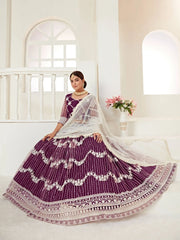 Magnetic Wine Thread Embroidered Net Festival Wear Lehenga Choli