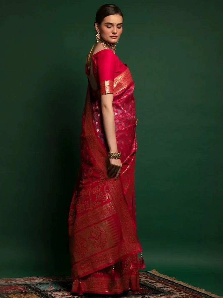 Royal Red Zari Weaving Silk Festive Saree With Blouse