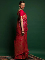 Royal Red Zari Weaving Silk Festive Saree With Blouse