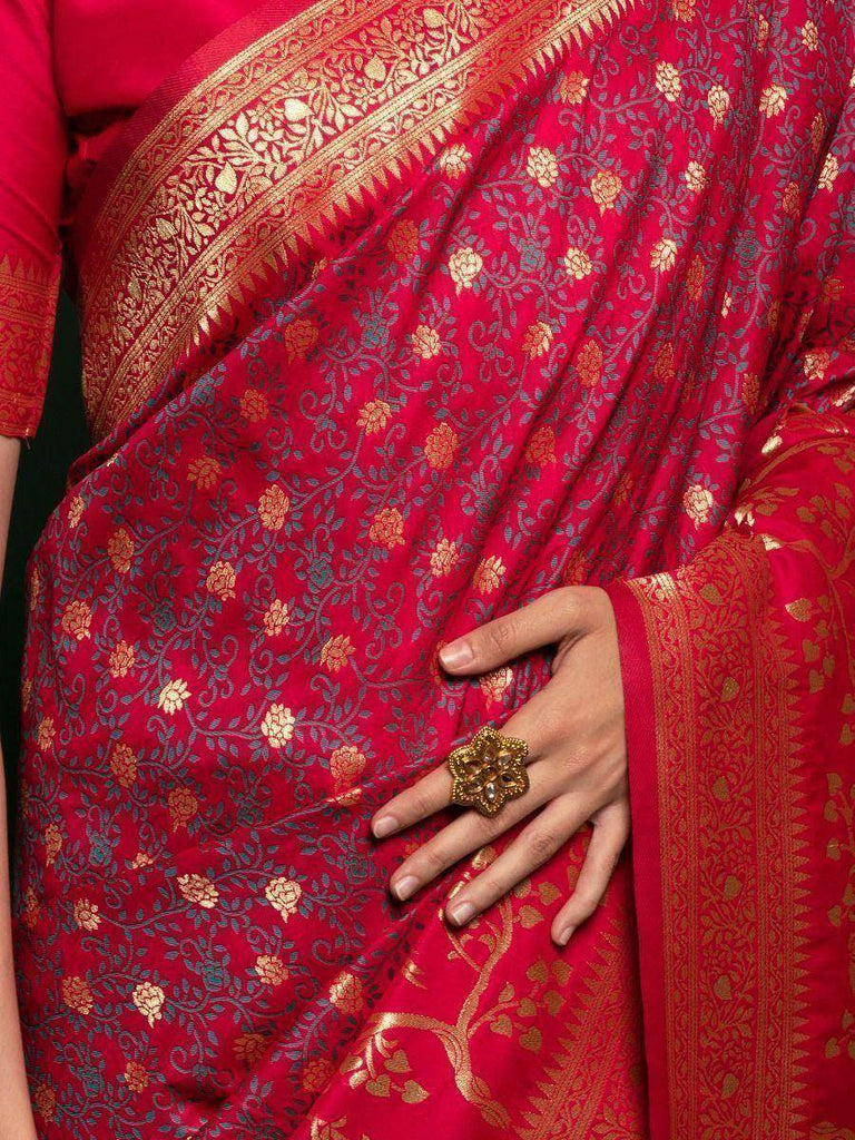 Royal Red Zari Weaving Silk Festive Saree With Blouse