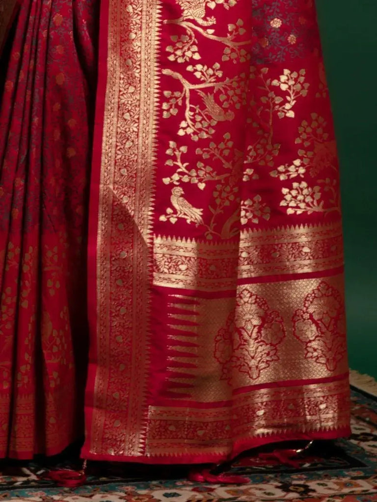 Royal Red Zari Weaving Silk Festive Saree With Blouse